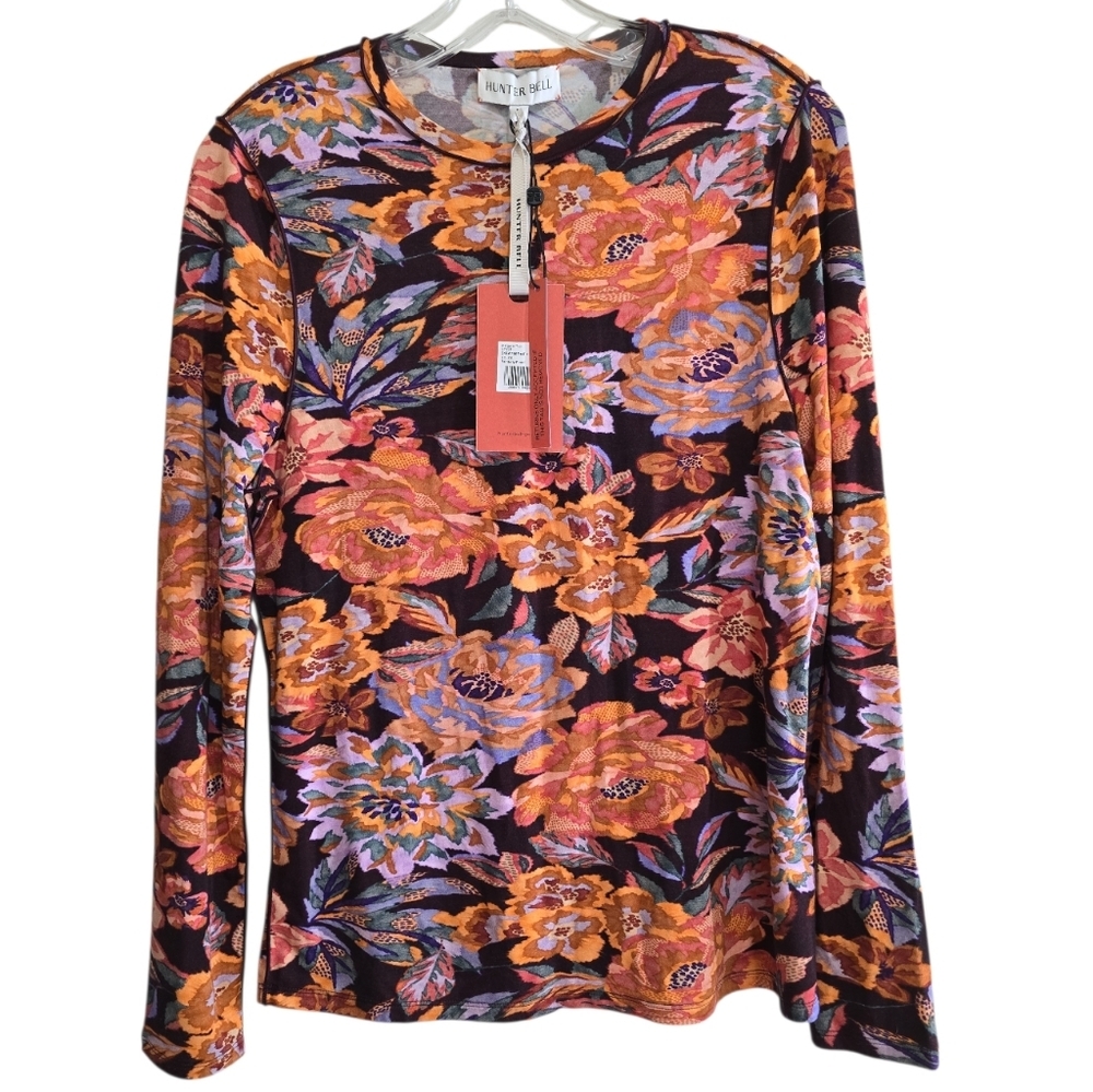 NWT Hunter Bell Margaret Top In Painterly Floral Long Sleeve Jersey Knit Medium - Picture 2 of 8